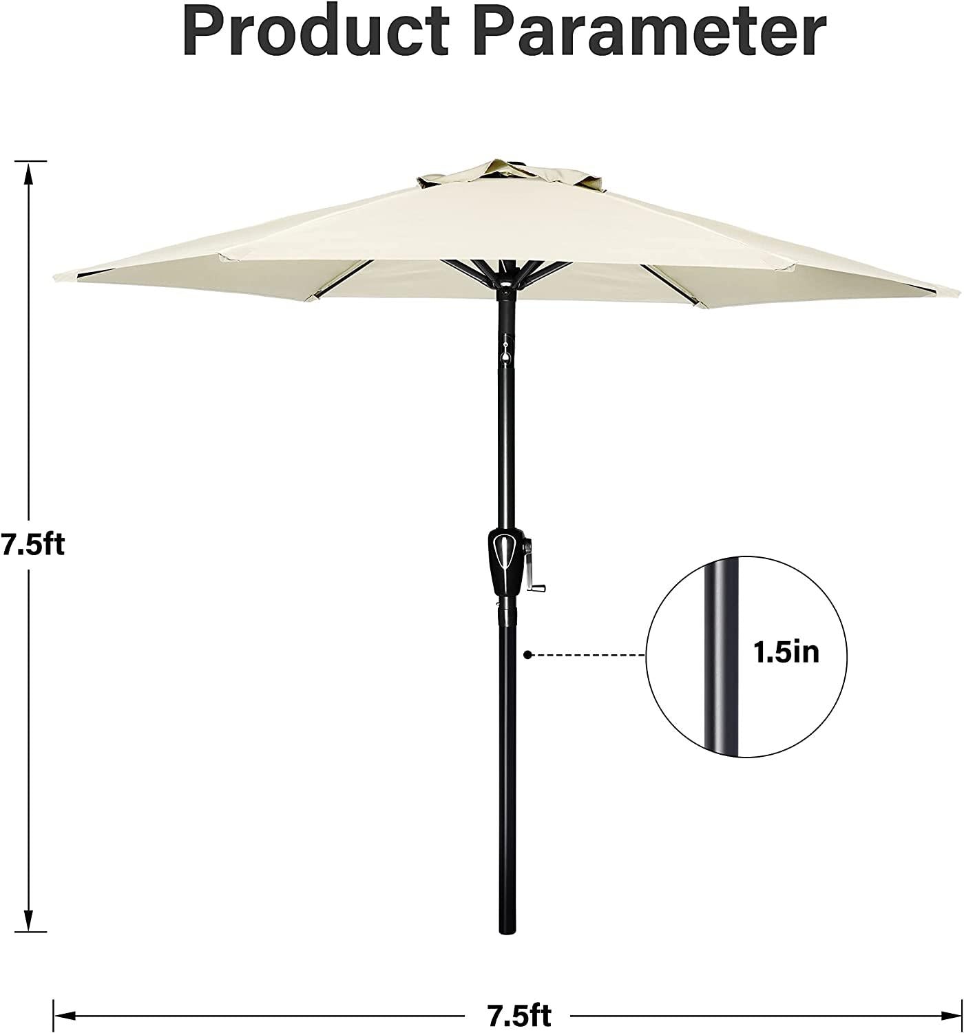 7.5 ft Polyester Crank Market Patio Umbrella with Tilt and Rust Resistant