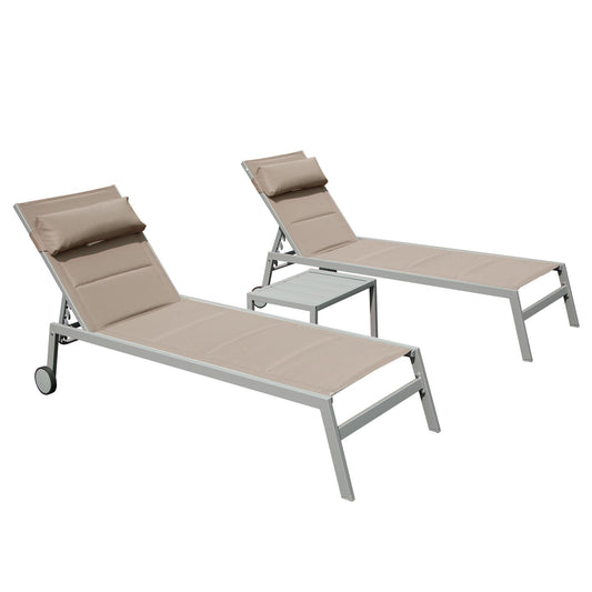 Aluminum Pool Lounge Chairs with Side Table and Wheels, Textilene Padded Adjustable Recliner All Weather for Poolside, Beach, Yard, Balcony