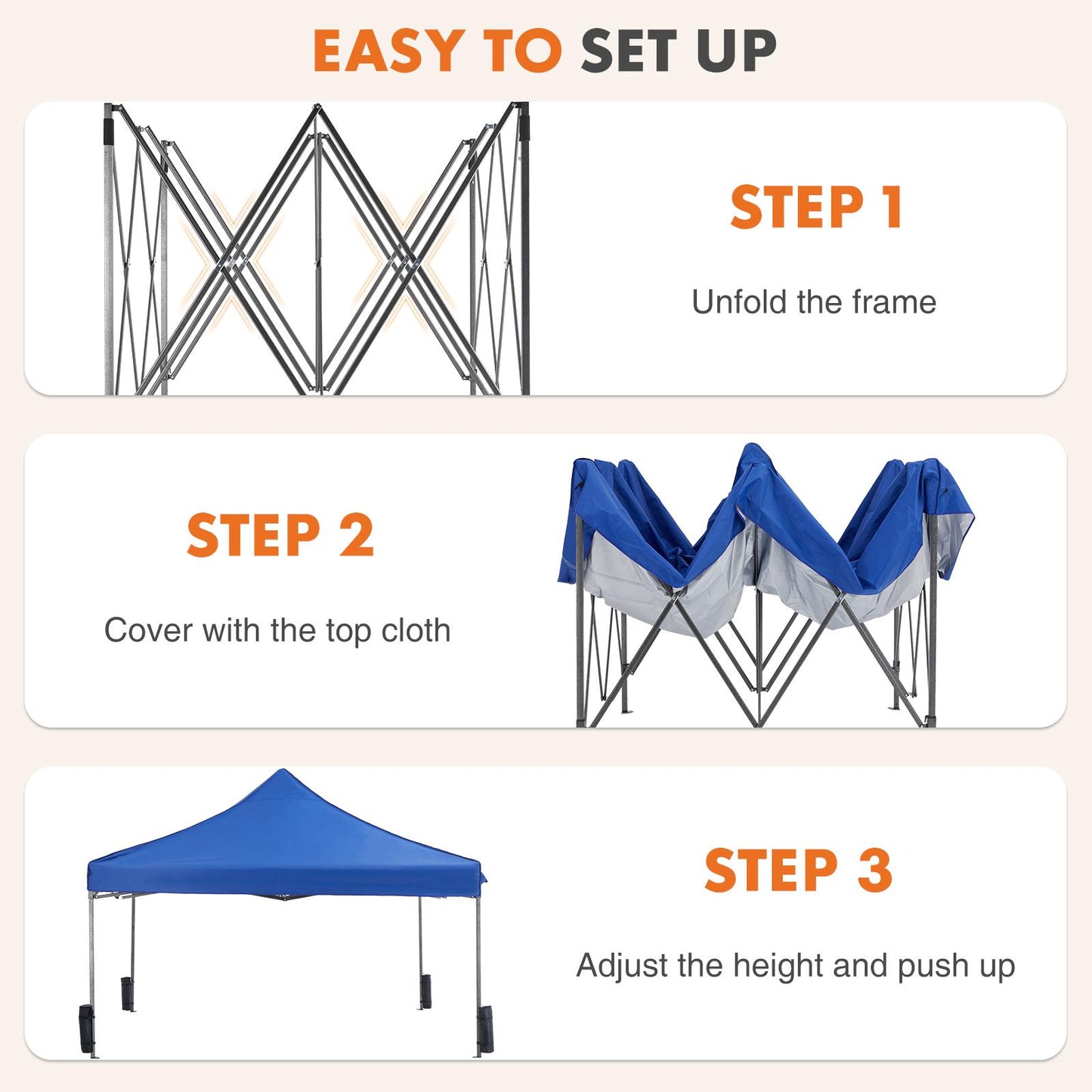 10 x 10ft Pop Up Canopy Tent Easy Setup Outdoor Shade Instant Portable Sun Shelter Canopy Tent for Parties Camping Beach