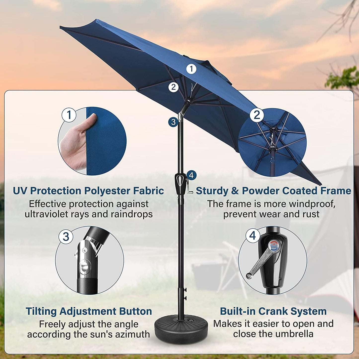 7.5 ft Polyester Crank Market Patio Umbrella with Tilt and Rust Resistant