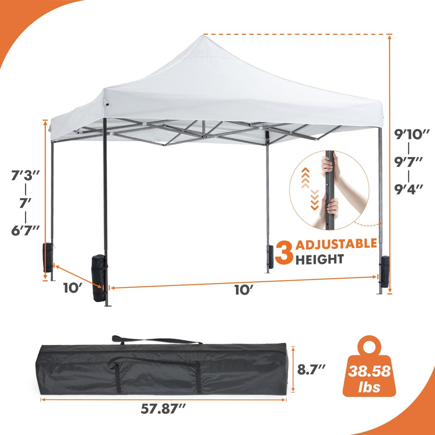 10 x 10ft Pop Up Canopy Tent Easy Setup Outdoor Shade Instant Portable Sun Shelter Canopy Tent for Parties Camping Beach