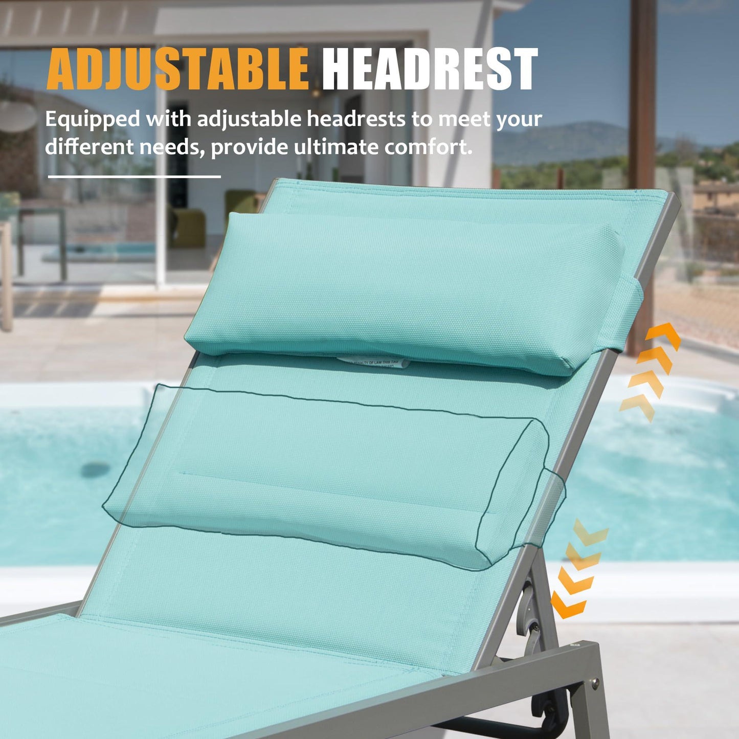 Aluminum Pool Lounge Chairs with Side Table and Wheels, Textilene Padded Adjustable Recliner All Weather for Poolside, Beach, Yard, Balcony