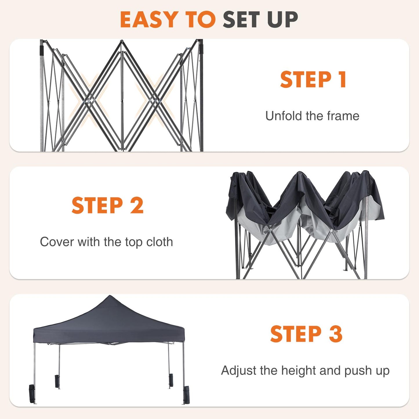 10 x 10ft Pop Up Canopy Tent Easy Setup Outdoor Shade Instant Portable Sun Shelter Canopy Tent for Parties Camping Beach