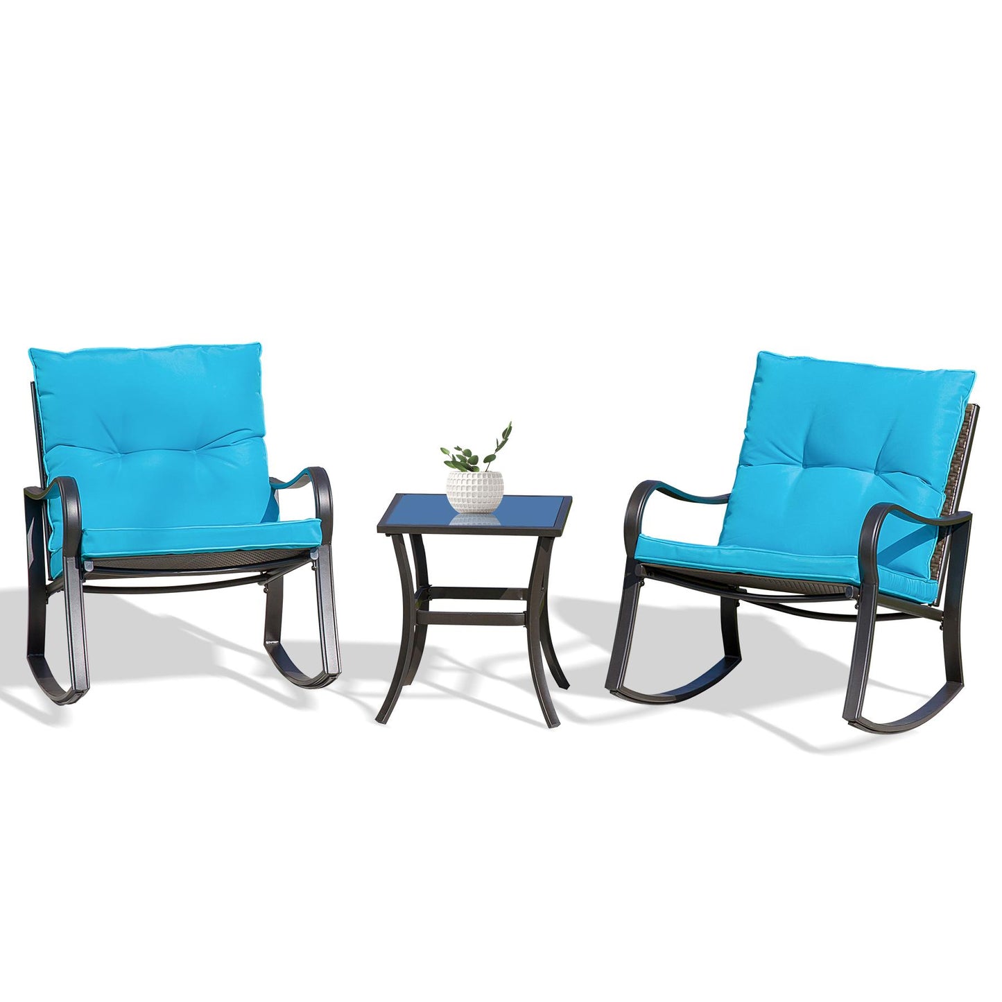 3 Piece Rocking Chair Patio Bistro Set Balcony Chairs Iron Conversation Sets With Coffee Table