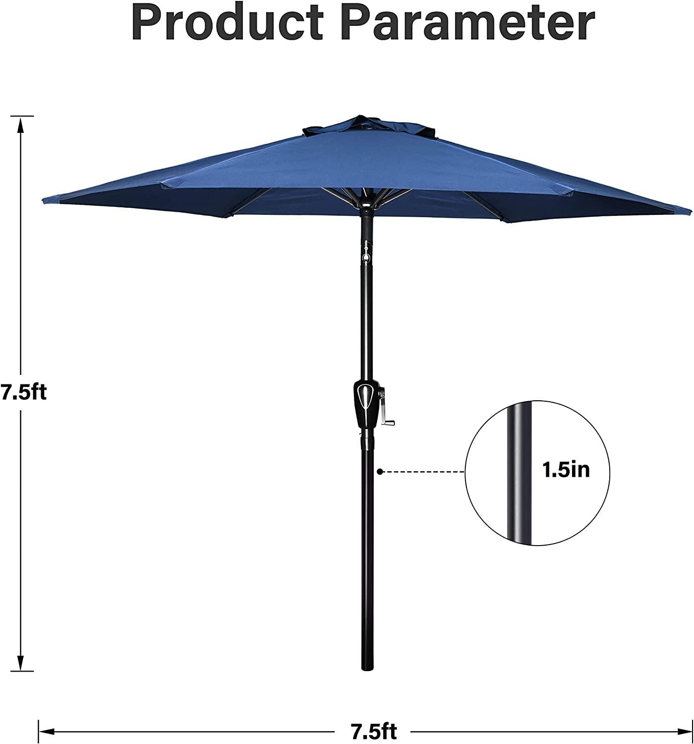 7.5 ft Polyester Crank Market Patio Umbrella with Tilt and Rust Resistant