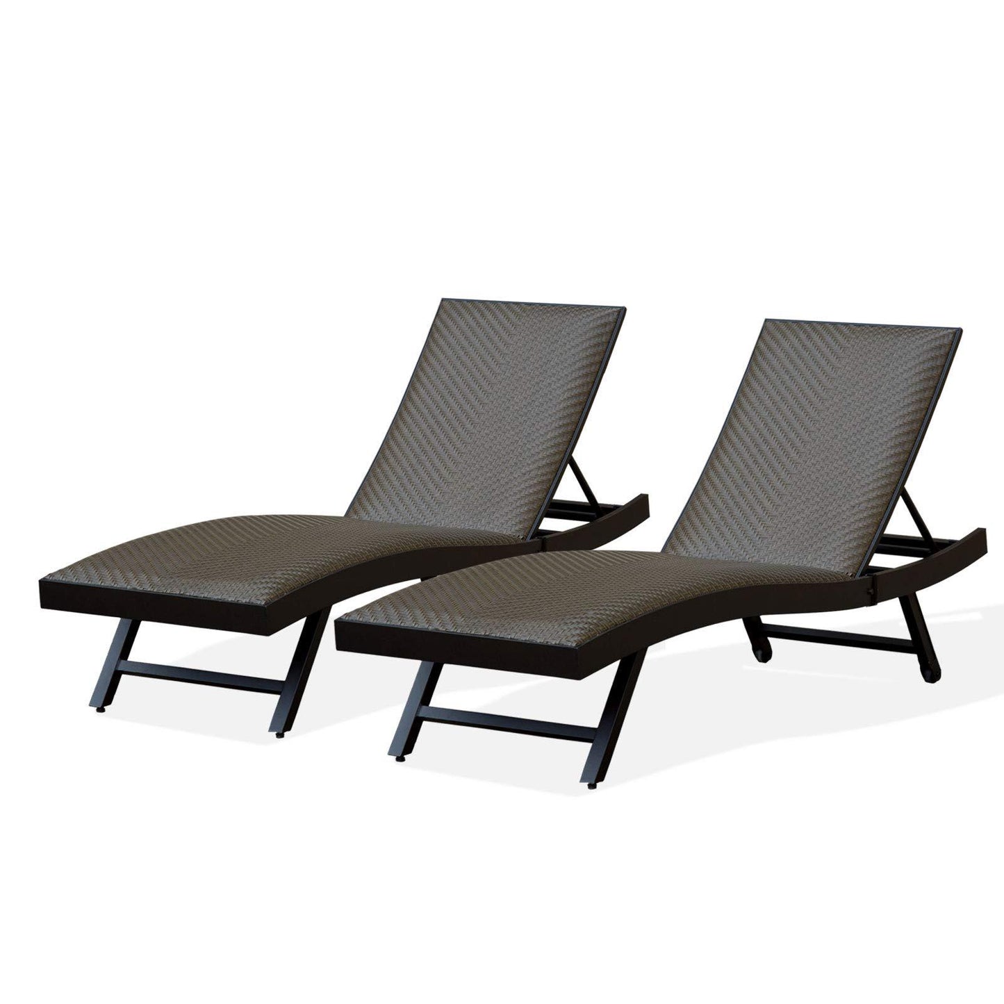 2 PCS Outdoor Chaise Lounge Set, Aluminum Patio Padded Quick Dry Foam Wicker Lounge Chair with