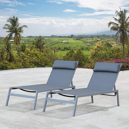 3 Pieces Aluminum Textilene Chaise Lounge Set with Side Table Outdoor,Adjustable Back