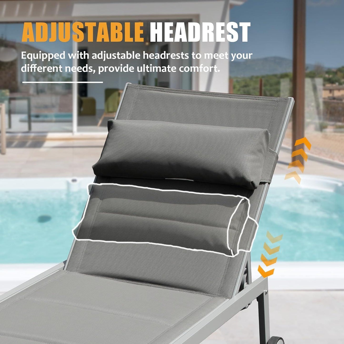 Aluminum Pool Lounge Chairs with Side Table and Wheels, Textilene Padded Adjustable Recliner All Weather for Poolside, Beach, Yard, Balcony