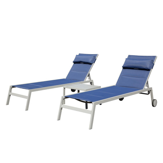 Aluminum Pool Lounge Chairs with Side Table and Wheels, Textilene Padded Adjustable Recliner All Weather for Poolside, Beach, Yard, Balcony